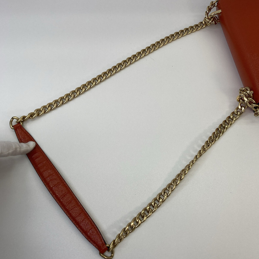 PRADA Saffiano Leather Chain Shoulder Bag Orange - Picture 5 of 6